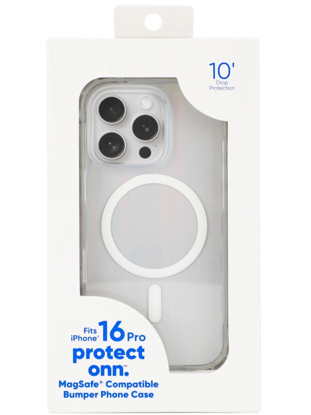 Onn. MagSafe Compatible Clear Case with White Ring for iPhone 16 Pro Max